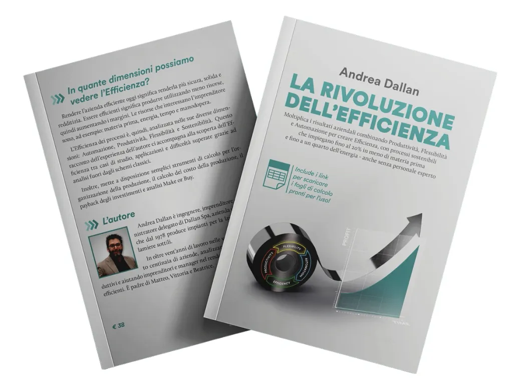 Front and back cover of La Rivoluzione dell'Efficienza by Andrea Dallan, designed by Keryx