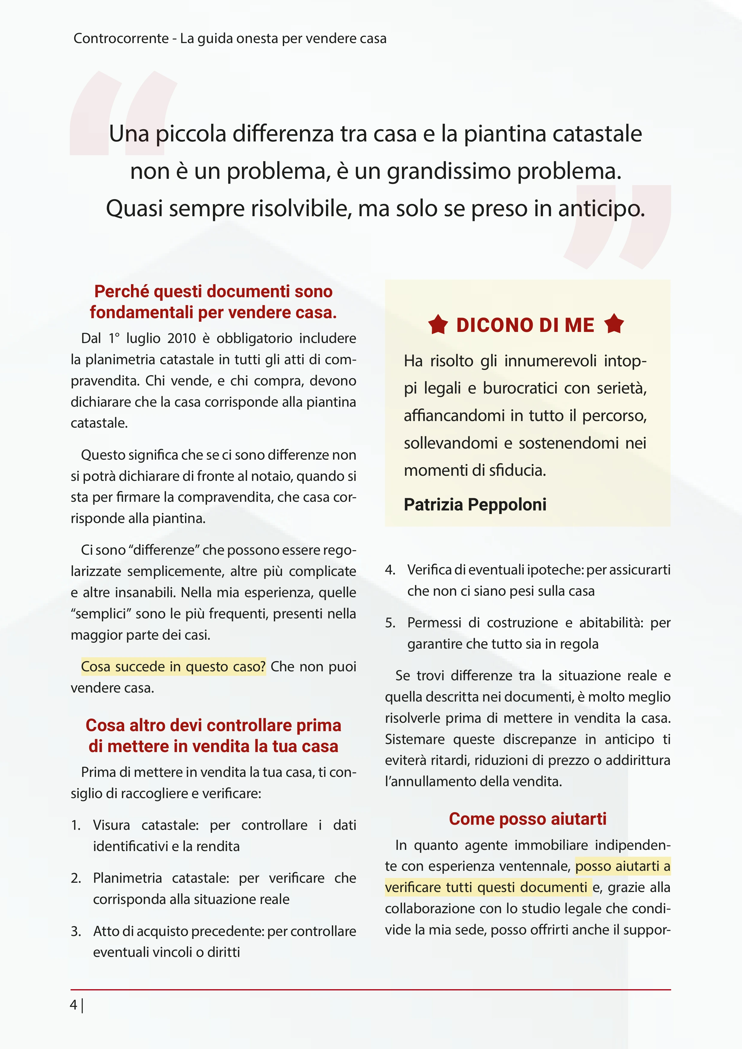 Pagina interna con box evidenza, prova sociale e lista numerata