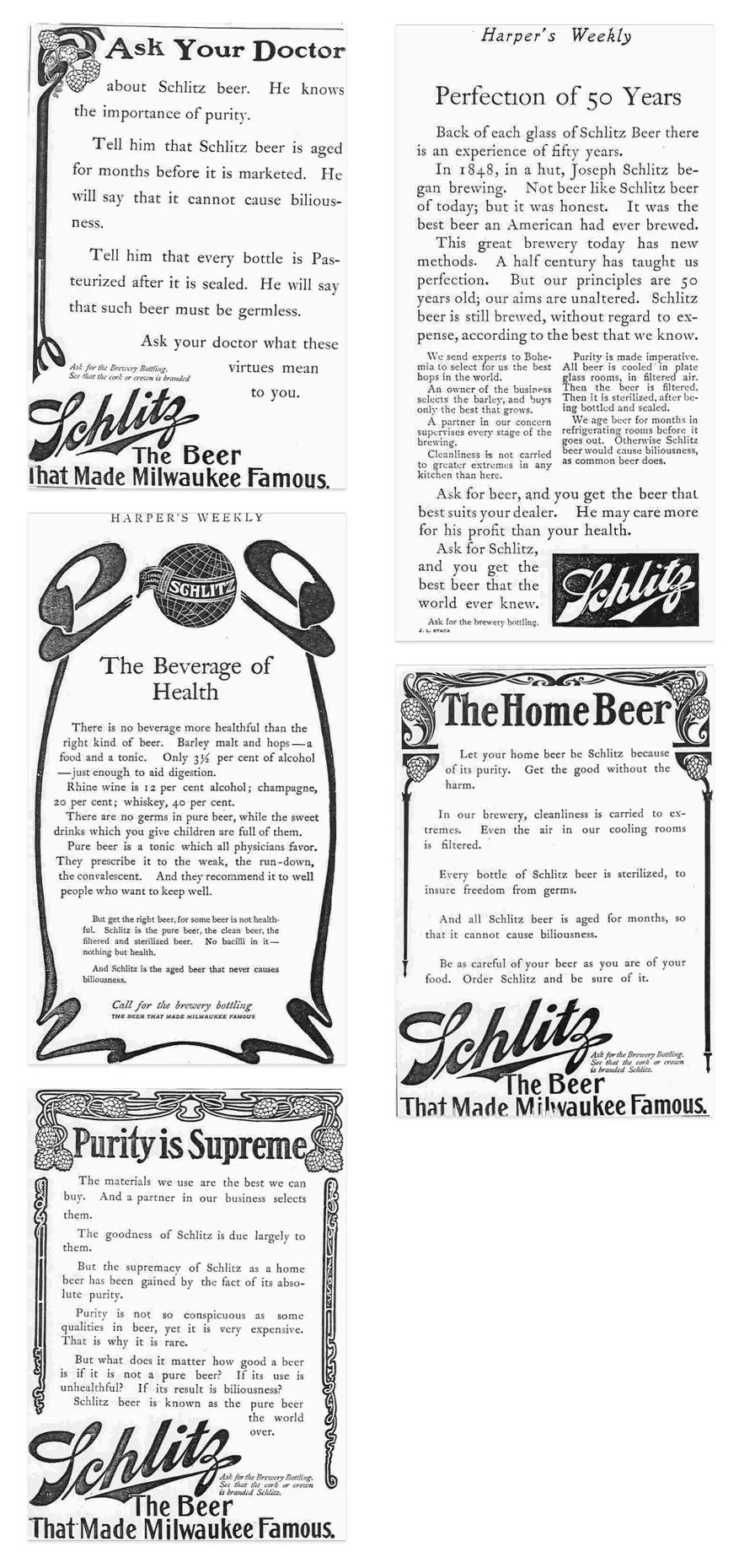 Scansione dell'annuncio storico Schlitz scritto da Claude Hopkins