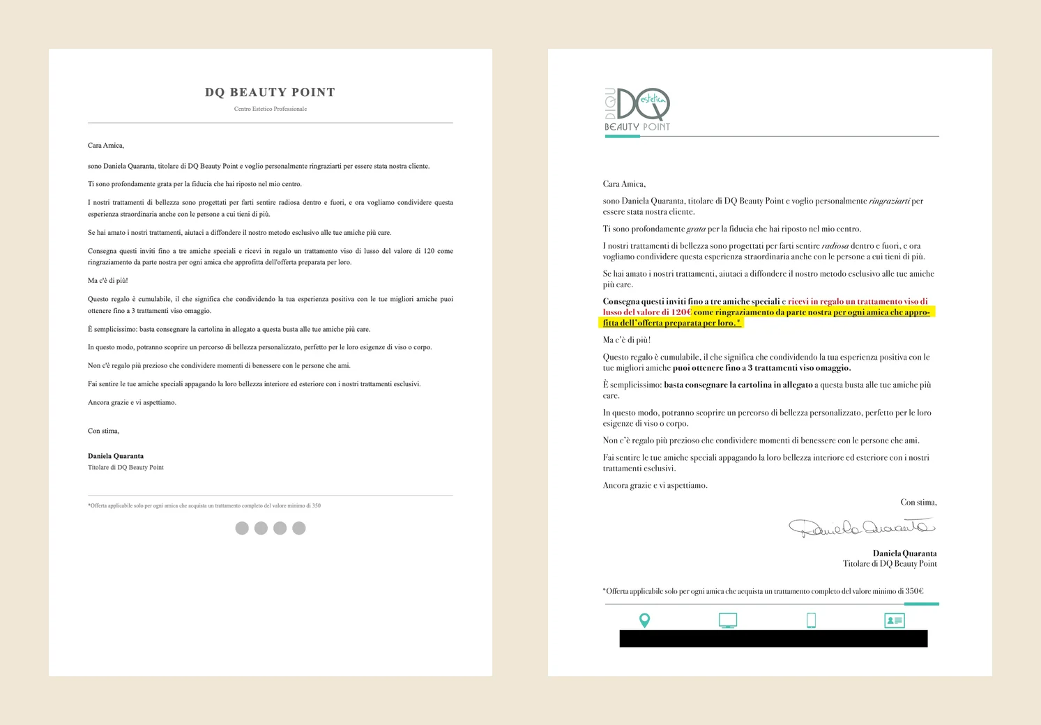 Stessa lettera di vendita: a sinistra un layout pulito ma piatto, a destra lo stesso testo progettato a risposta diretta